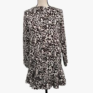 Adrienne Leopard‎ Print Long Sleeve Ruffle Hem Shift Mini Dress Size S